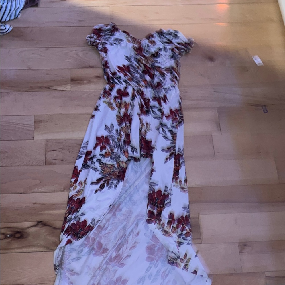 Kiss High Low Floral Dress - Red and White
